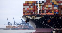 The MSC Diana container ship at the Port of Felixstowe, UK