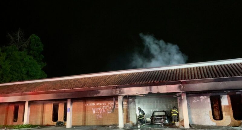 Postal inspectors investigating fiery car crash at California post office as an intentional act
