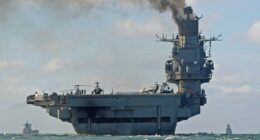 Admiral Kuznetsov aircraft carrier in the English Channel.