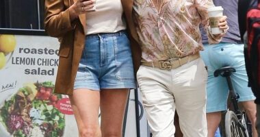Rocker Rod Stewart and his wife Penny Lancaster looked madly in love as they cosied up during a stroll in New York City