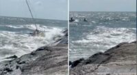Sailboat carrying 10 sinks after crashing into New Jersey jetty during rough seas