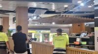 Airport ceiling collapse after earthquake.