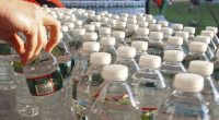 Rows of bottled water.
