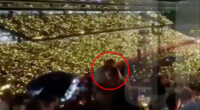 Stadium crowd holding up lights.