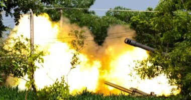 Thai artillery unit firing.