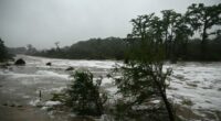 Flash flooding is seen at the Guadalupe River in Kerrville, Texas, on July 5.
