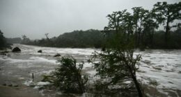 Flash flooding is seen at the Guadalupe River in Kerrville, Texas, on July 5.