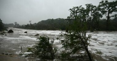 Flash flooding is seen at the Guadalupe River in Kerrville, Texas, on July 5.