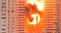 Drone explosion near Kyiv residential building.