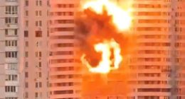 Drone explosion near Kyiv residential building.