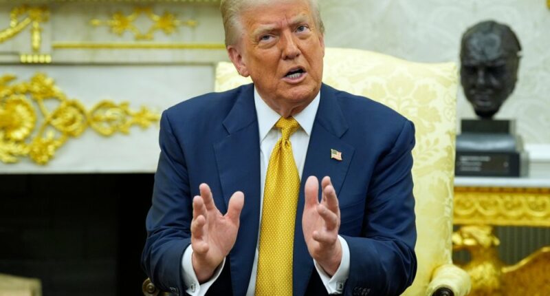 President Donald Trump speaking in the Oval Office.
