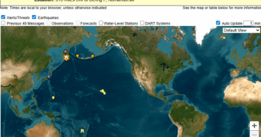 Map of tsunami advisory showing magnitude 8 earthquake location and affected areas.