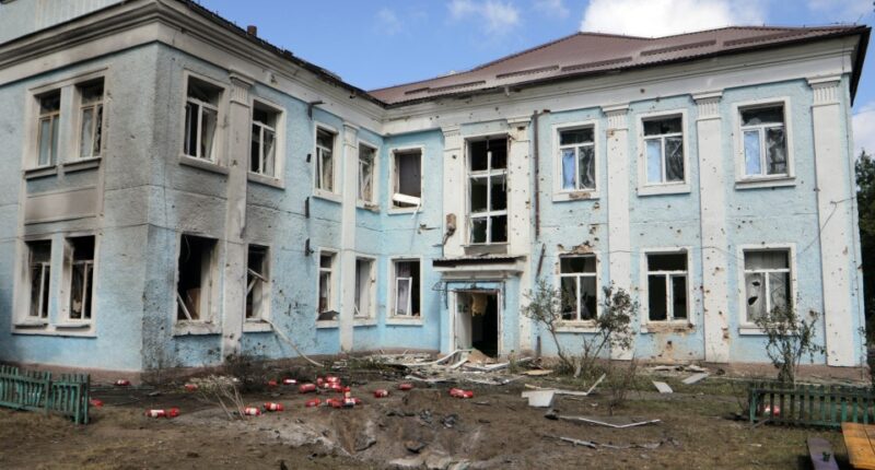 Damaged nursery school in Kyiv, Ukraine, after a missile and drone attack.