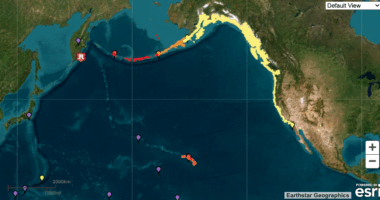 This map shows the areas under a tsunami warnings and watches following a historic earthquake in Russia on July 29, 2025. (National Weather Service)