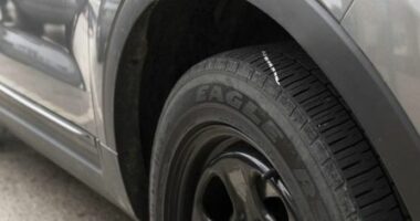 Chalk mark on car tyre from parking inspectors