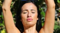 Chantelle Houghton shows off her incredible five stone weight loss in a plunging swimsuit as she enjoys a yoga class in Tenerife