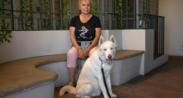 Riley with his adopter on the day he went home.