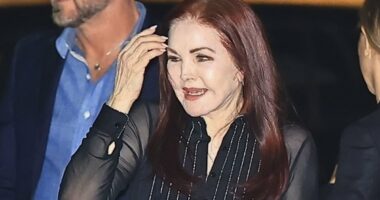 Elvis' ex meets her old American Idol honcho boyfriend for dinner in Malibu as they share a warm embrace