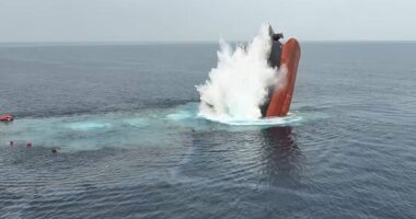 Houthis blow up second cargo ship in a week and share shocking footage of blast - as rescue crews scour seas for survivors