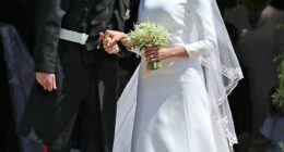 Prince Harry and Meghan Markle share a kiss outside St George's Chapel on their wedding day