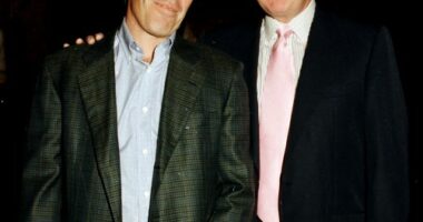 Jeffrey Epstein (left) and real estate developer Donald Trump as they pose together at the Mar-a-Lago estate