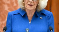 Queen Camilla makes a speech as she hosts a reception to mark the relaunch of the Wash Bags project at Buckingham Palace in May 2024