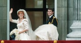 Around 100,000 people turned out to watch the happy couple kiss and wave from the balcony