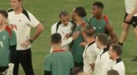 Hugo Ekitike meets new Liverpool team-mates for first time on pitch in Hong Kong after training drill that saw Mo Salah floor wantaway Luis Diaz with crunching tackle
