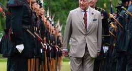 The King was greeted with pipes and drums - plus bows and arrows - as he arrived for his traditional official week in Scotland.  Here, he can be seen inspecting a Guard of Honour of soldiers from the Royal Company of Archers, who serve as the King's ceremonial bodyguard in Scotland - a role first created in 1822 for King George VI