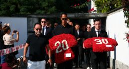 Liverpool squad applauded by crowds as Virgil van Dijk and Andrew Robertson arrive to Diogo Jota's funeral with wreaths to pay respect after team-mate's tragic death
