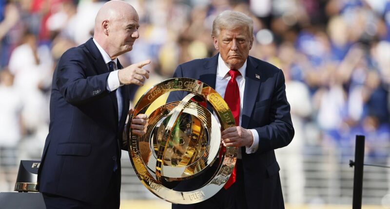 New footage shows Donald Trump taking a Club World Cup winners' MEDAL as his gatecrashing escalates as it emerges he's keeping the original trophy in the Oval Office