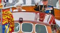 Queen Elizabeth II and Prince Philip wave to onlookers during a pageant in celebration of the Queen's Diamond Jubilee along the River Thames in June 2012. Philip ended up in hospital after he refused to sit down during Queen Elizabeth II's Diamond Jubilee celebrations due to fears he would look like 'Mr Beckham'