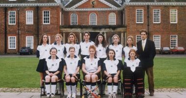 While Prince William was studying at Eton, Kate Middleton (4th from left back row), a boarder at Marlborough College, was rumoured to have posters of the prince on the walls of her dorm