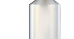 Silver stainless steel water bottle with black lid and handle.