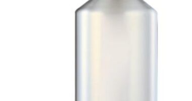 Silver stainless steel water bottle with black lid and handle.