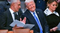 Barack Obama, Donald Trump, and Melania Trump at a state funeral.
