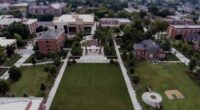 Aerial view of a university campus.