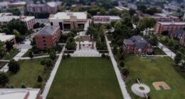 Aerial view of a university campus.