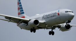 American Airlines plane landing.