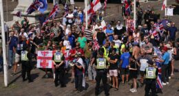 Anti-migrant protesters face counter-demonstrators in Portsmouth