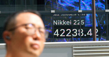 Asian shares are mixed, with Chinese benchmarks sinking ahead of Nvidia earnings update