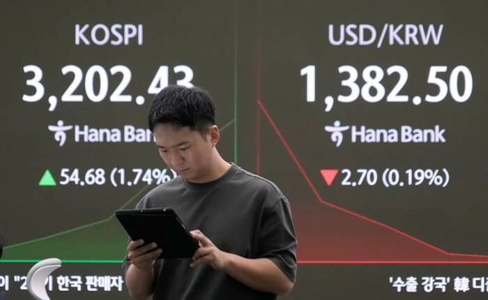 Asian shares track rally on Wall Street that won back most of Friday's wipeout