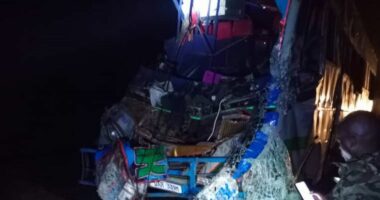 Damaged bus in Uganda.