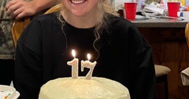 Hannah Osborn with a 17th birthday cake.