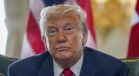 U.S. President Donald Trump talks to the media as he meets with British Prime Minister Keir Starmer at Trump Turnberry golf club in Turnberry, Scotland, Monday, July 28, 2025.