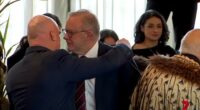 Albanese ended up having to awkwardly hug Luxon, after attempting hongi