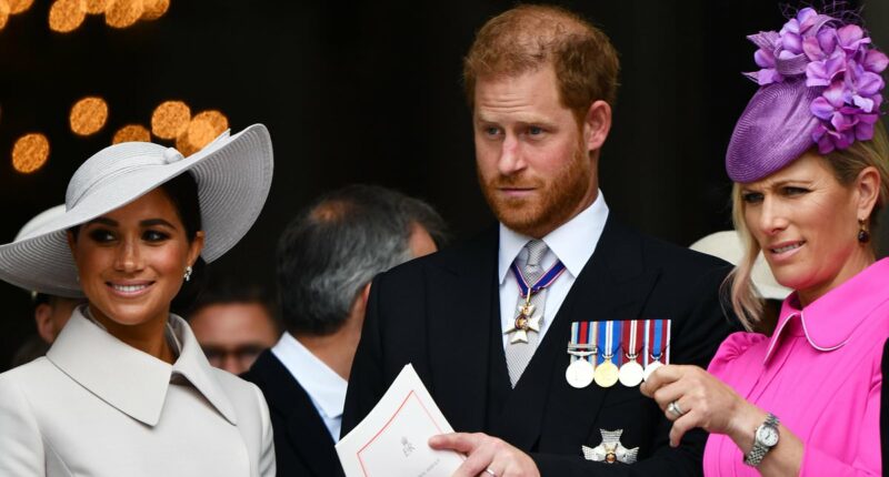 Body language expert reveals the moment Zara acted as a 'buffer' between Prince Harry and Mike Tindall at 'awkward' Thanksgiving service