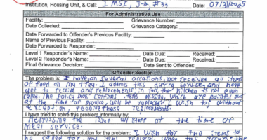 handwritten grievance by Bryan Kohberger