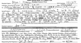 hand-written complaint from Bryan Kohberger, black and white text