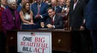Speaker Mike Johnson (R-La.) is seen after signing the One Big Beautiful Bill Act at an enrollment ceremony on July 3, 2025. (Greg Nash/The Hill)